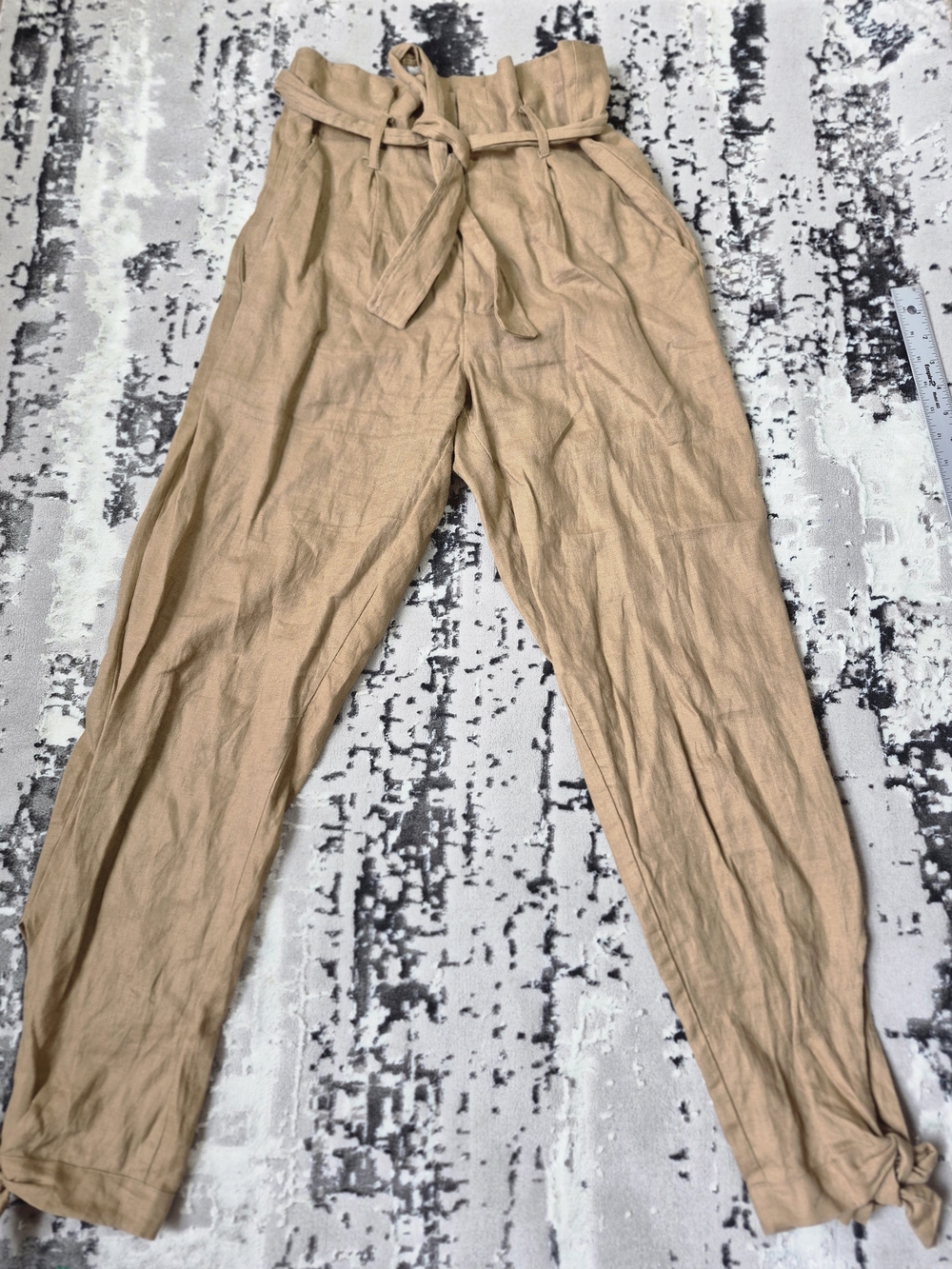 Reformation Norman Pant High-Waist Tie Belt Linen Pants  gold tan Linen cropped